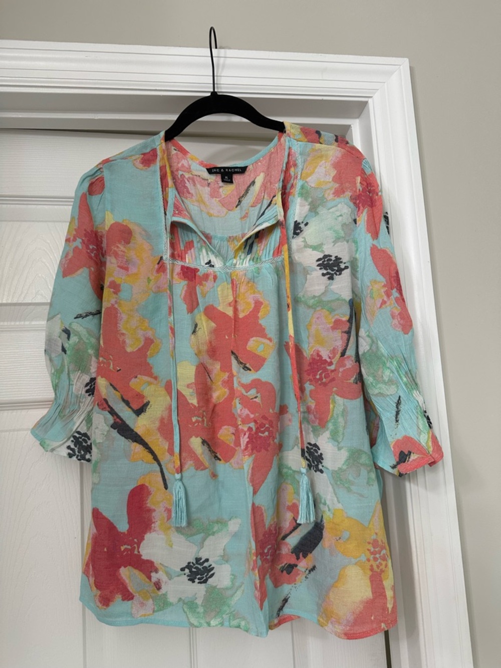 Zac & Rachel Aqua Floral Tie-Front Tunic